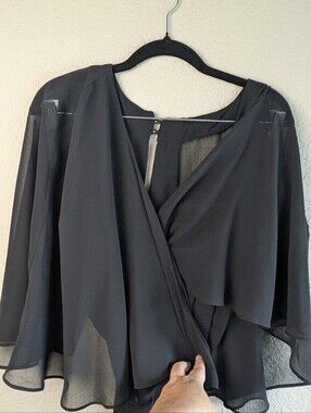 Modcloth 3X Wrap Evening Dress Black Button Closure On Back Shawl Scarf Attached